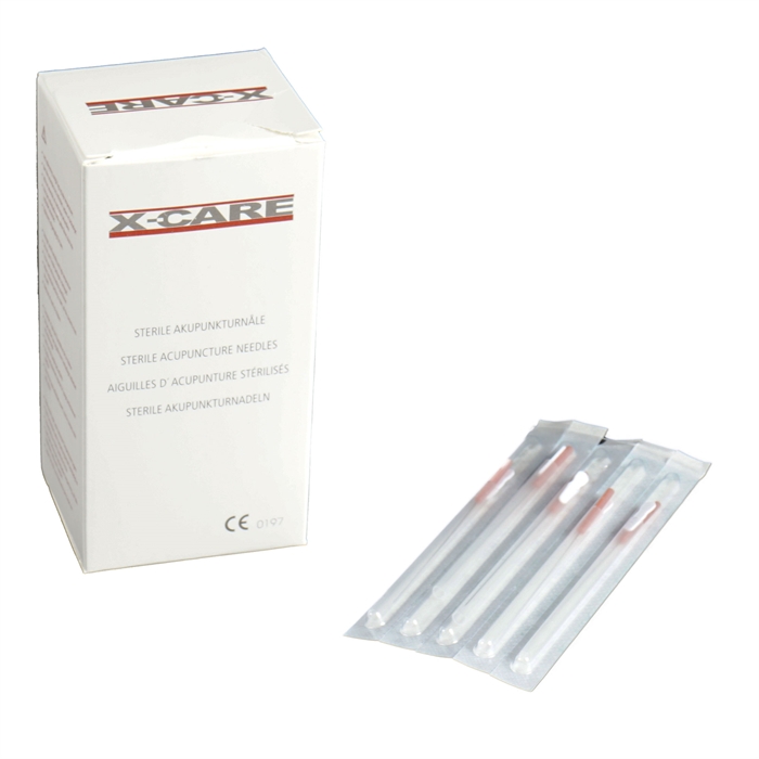X-Care akupunkturnål med plastikkhåndtak, uten silikon, m/ hylster